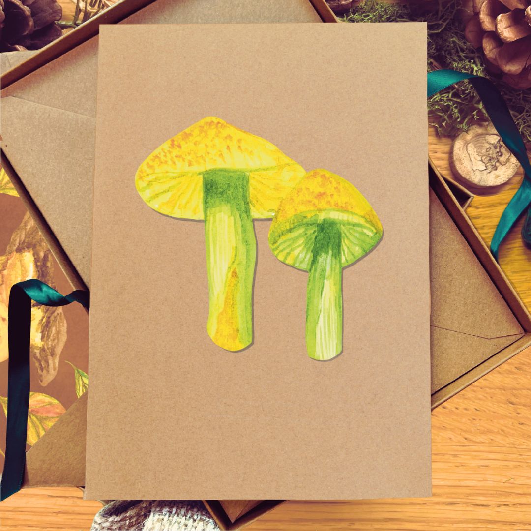 Handmade Parrot Waxcap Mushroom Greetings Card | Personalised & Eco Friendly