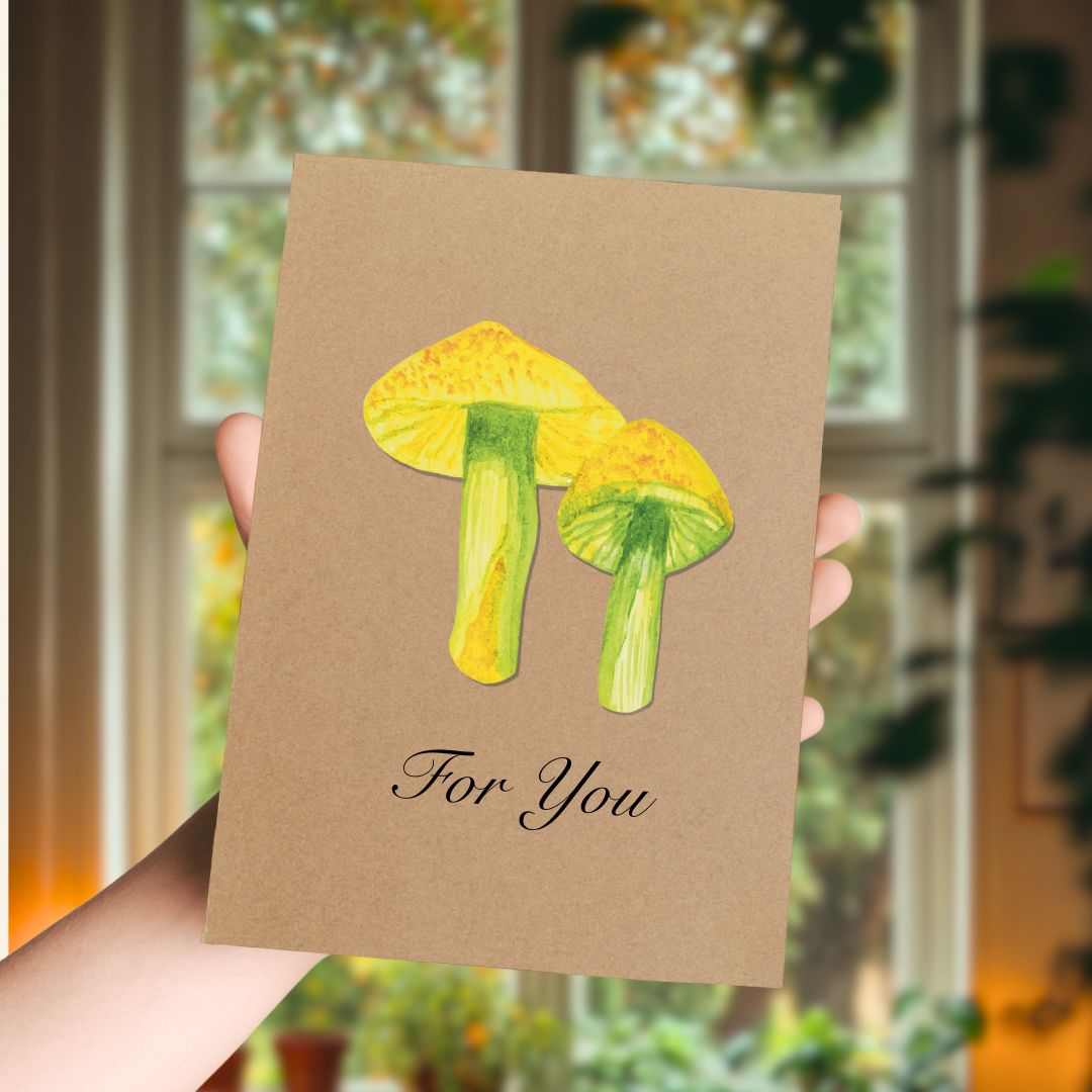 Handmade Parrot Waxcap Mushroom Greetings Card | Personalised & Eco Friendly