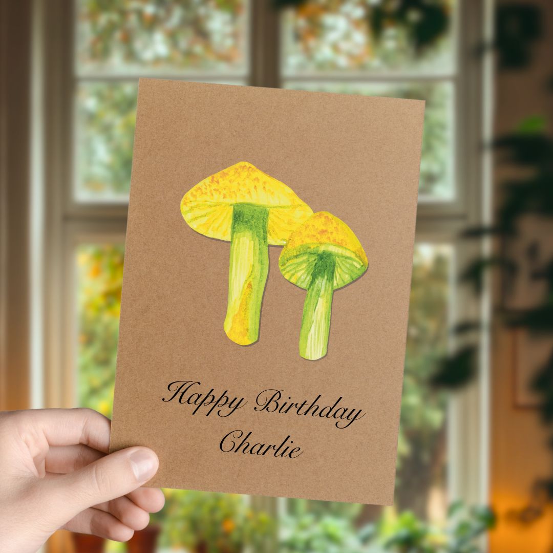 Handmade Parrot Waxcap Mushroom Greetings Card | Personalised & Eco Friendly