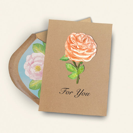 Handmade Peach Rose Greetings Card | Personalised & Eco Friendly