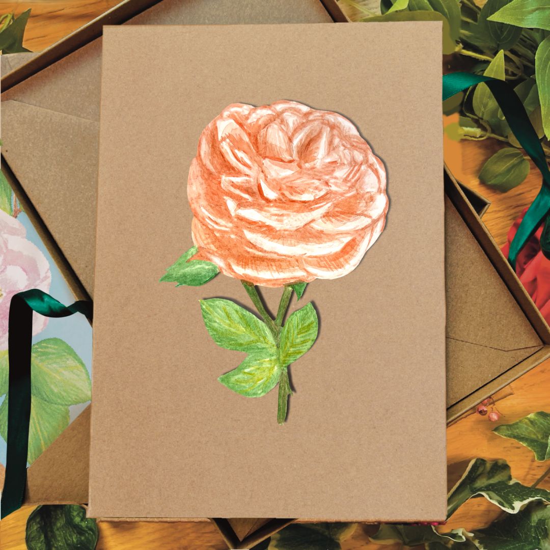 Handmade Peach Rose Greetings Card | Personalised & Eco Friendly