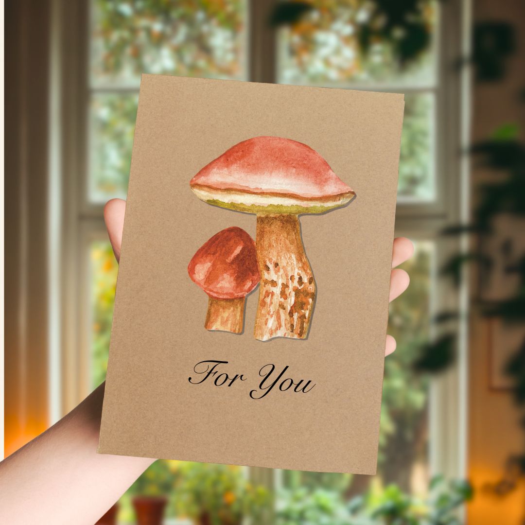 Handmade Penny Bun Mushroom Greetings Card | Personalised & Eco Friendly