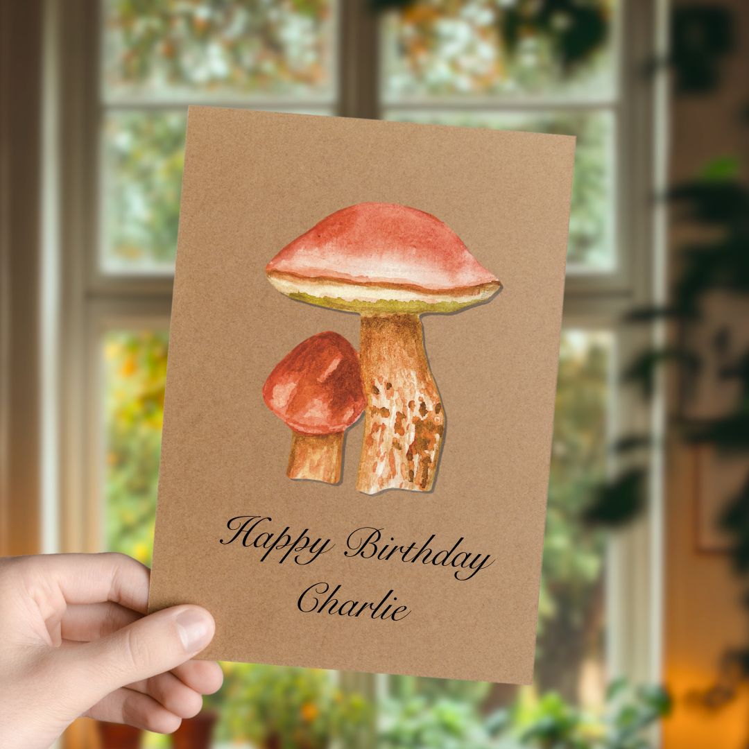 Handmade Penny Bun Mushroom Greetings Card | Personalised & Eco Friendly