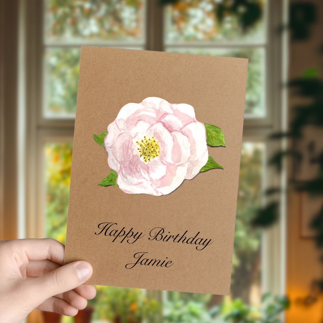 Handmade Pink Rose Greetings Card | Personalised & Eco Friendly