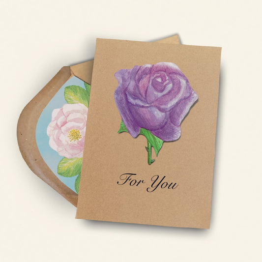 Handmade Lavender Rose Greetings Card | Personalised & Eco Friendly