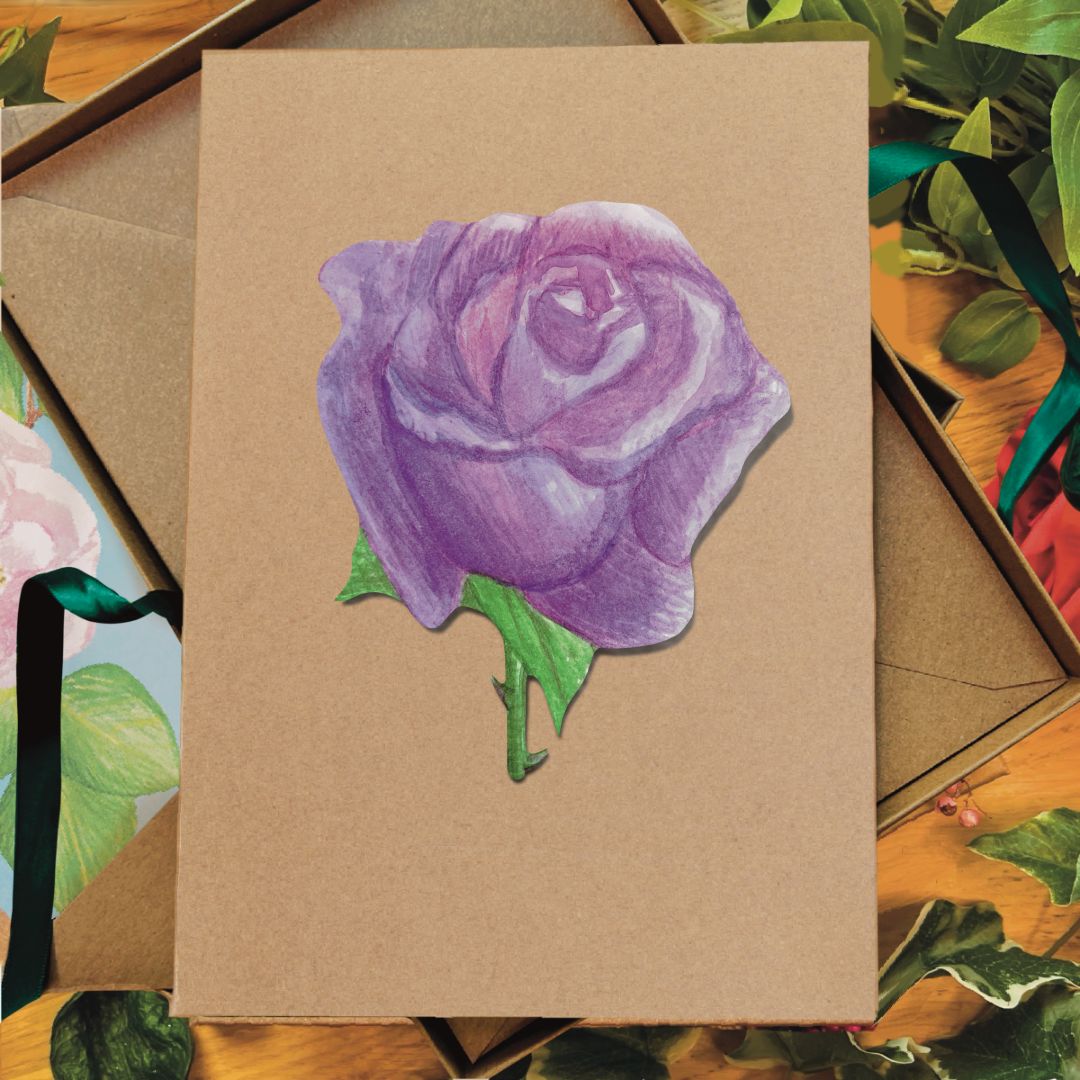 Handmade Lavender Rose Greetings Card | Personalised & Eco Friendly