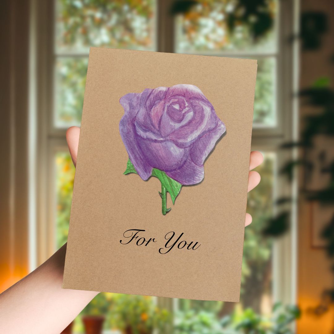 Handmade Lavender Rose Greetings Card | Personalised & Eco Friendly