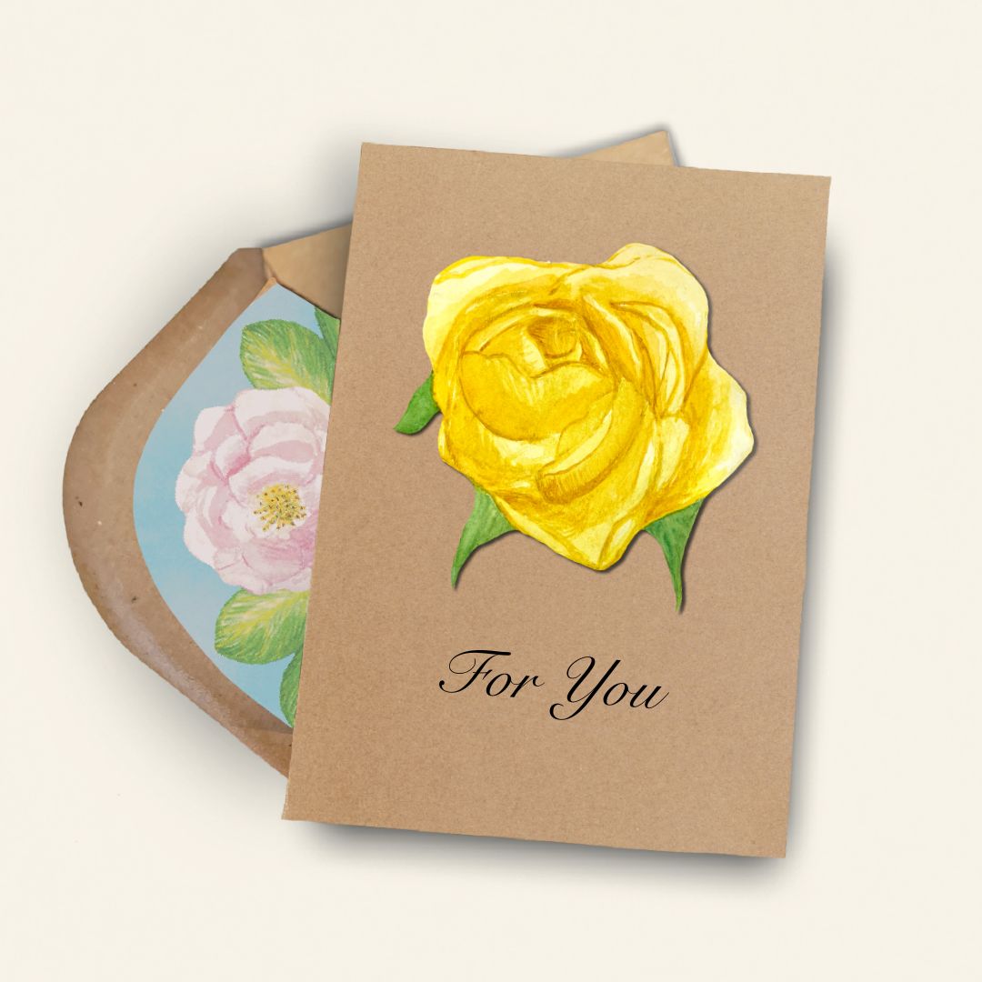 Handmade Yellow Rose Greetings Card | Personalised & Eco Friendly