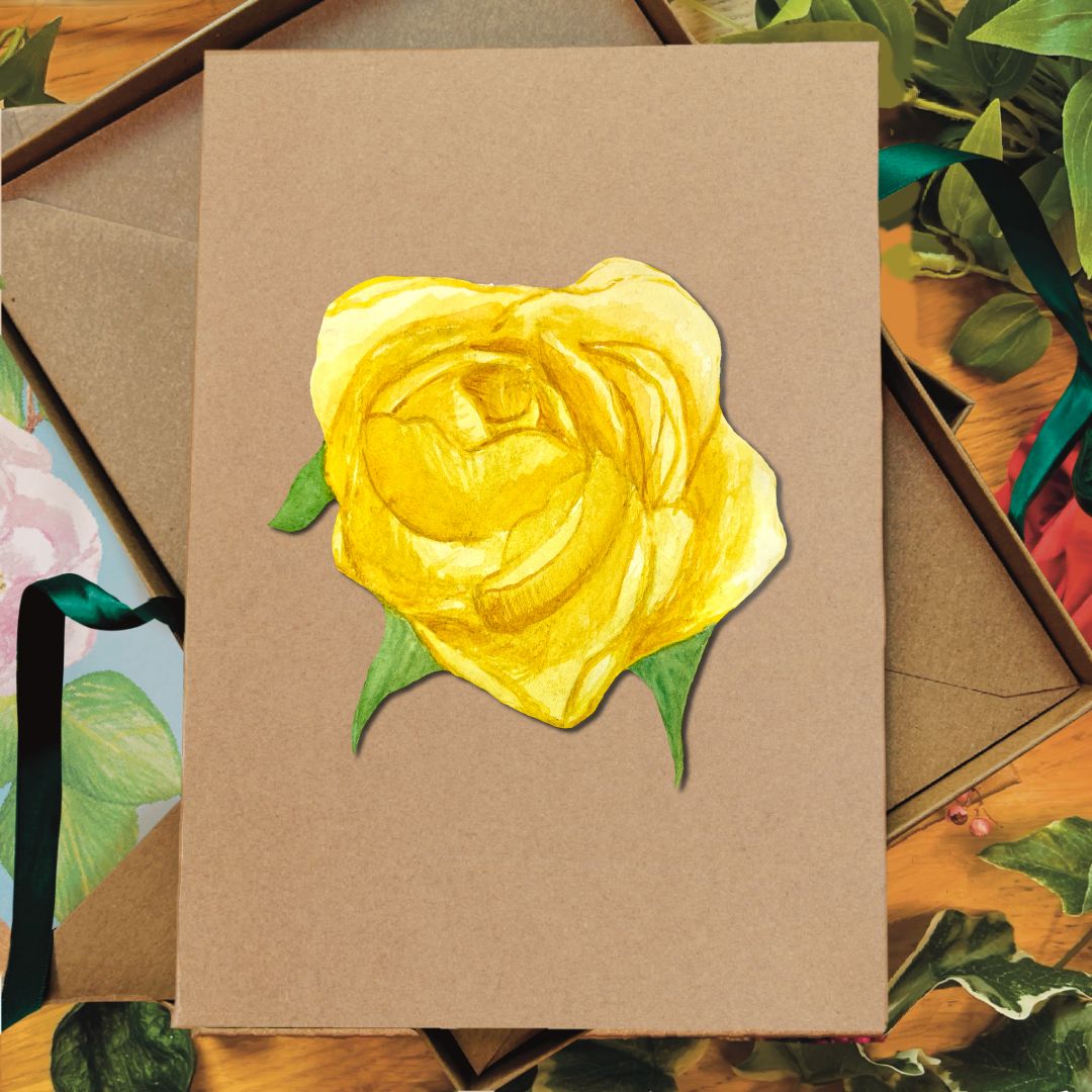 Handmade Yellow Rose Greetings Card | Personalised & Eco Friendly