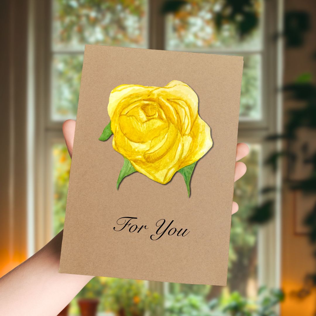 Handmade Yellow Rose Greetings Card | Personalised & Eco Friendly