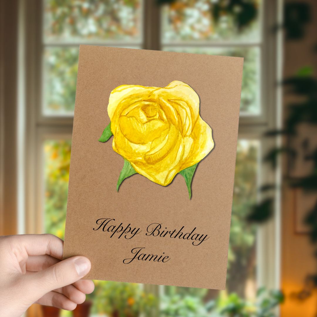 Handmade Yellow Rose Greetings Card | Personalised & Eco Friendly