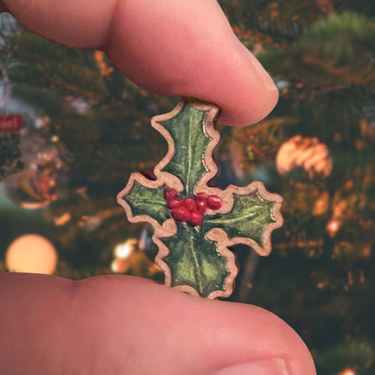 Luxury Handmade Holly Wooden Pin | Eco-Friendly & Festive