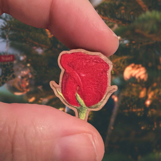 Luxury Handmade Red Rose Bud Wooden Pin | Eco-Friendly & Romantic