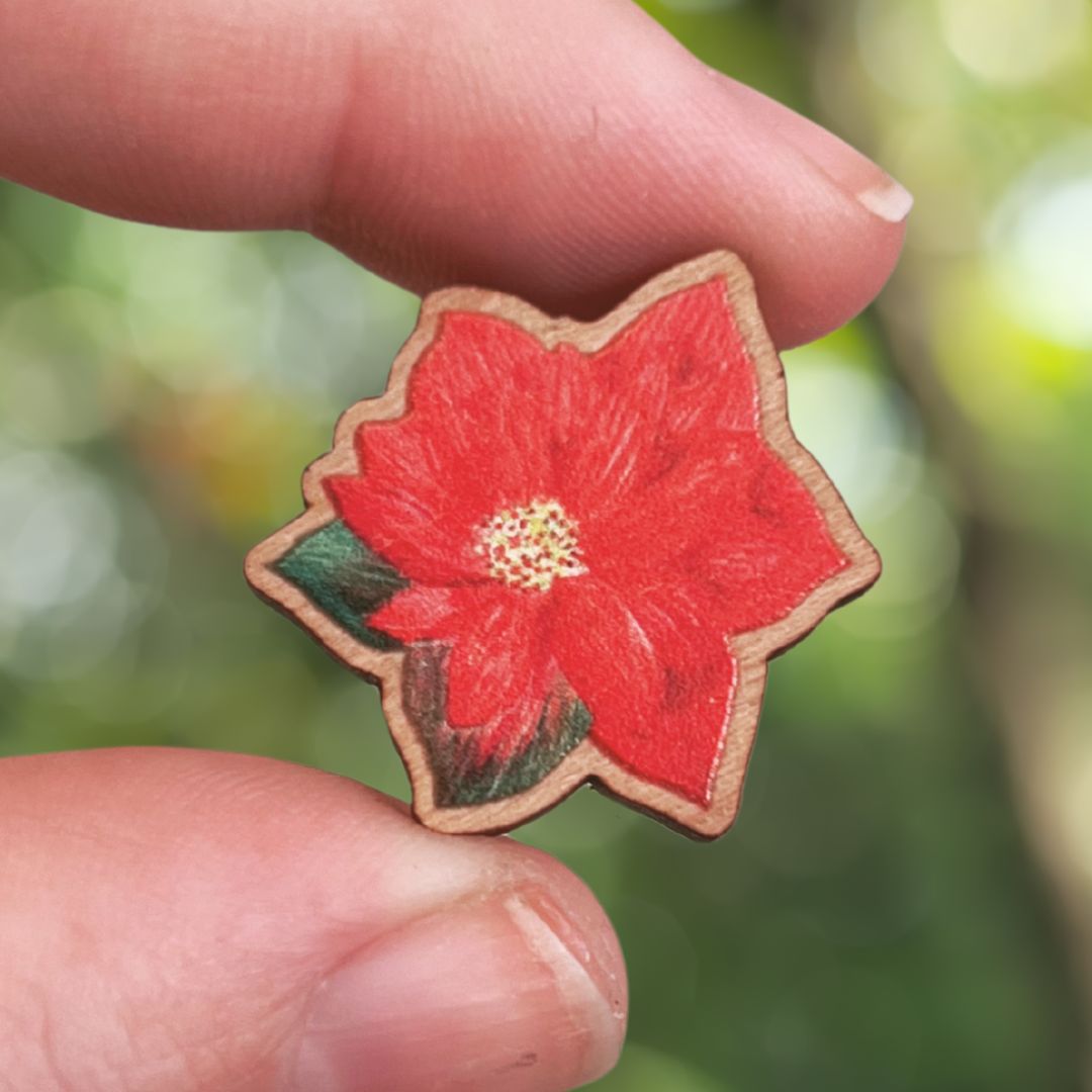 Luxury Handmade Poinsettia Wooden Pin | Eco-Friendly & Festive