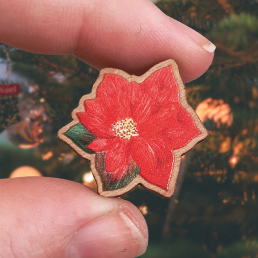Luxury Handmade Poinsettia Wooden Pin | Eco-Friendly & Festive