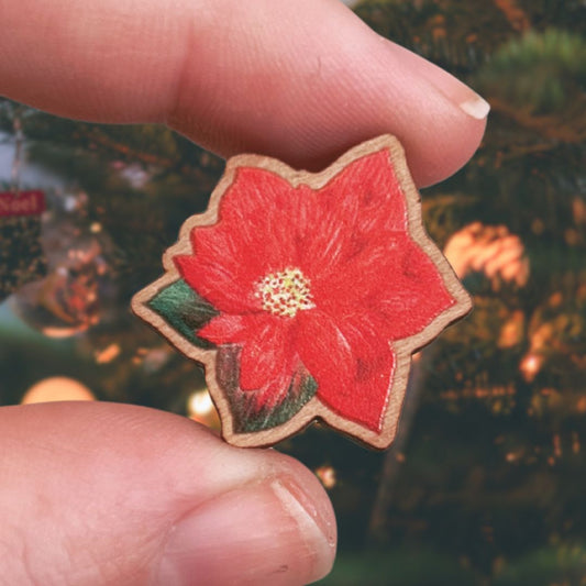 Luxury Handmade Poinsettia Wooden Pin | Eco-Friendly & Festive