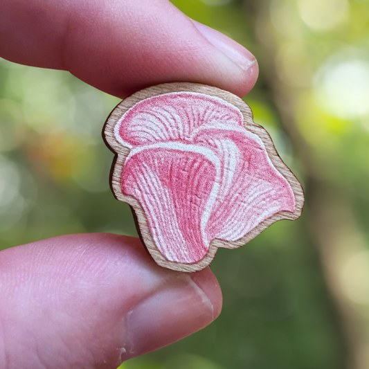 Pink Oyster Mushroom Wooden Pin | Eco Friendly Accessory