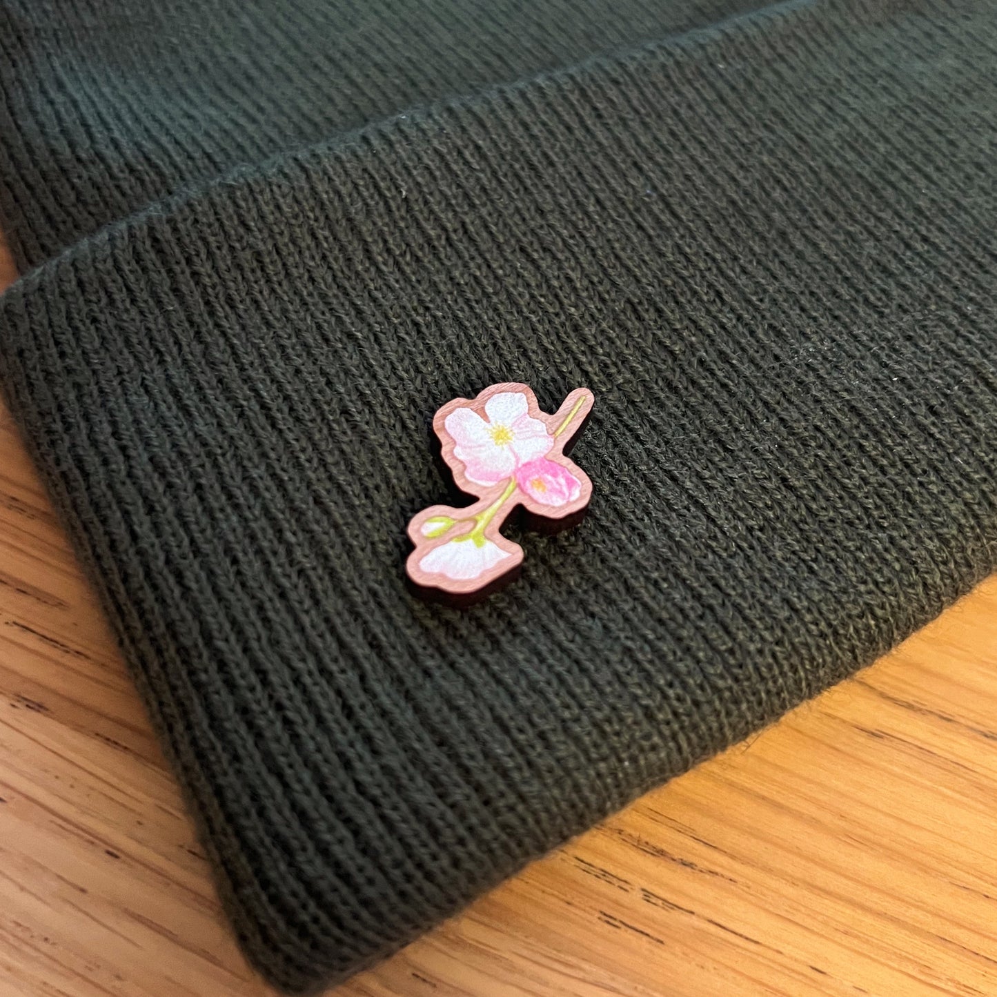 Cherry Blossom Wooden Pin | Eco Friendly Nature Inspired Accessory